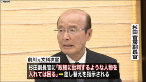 日本学術会議推薦の105人の名簿から６人を削除したのは杉田官房副長官らしく、日学法違反が明確に