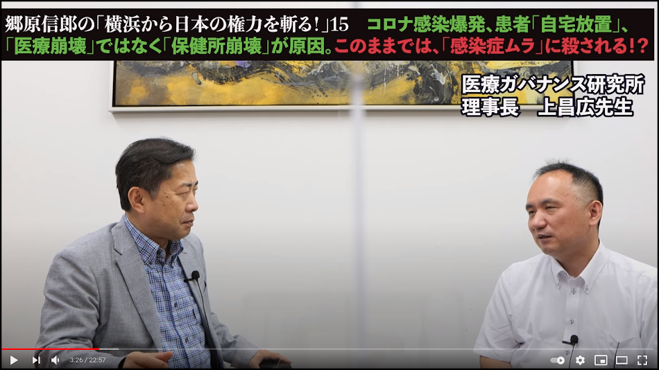 郷原信郎弁護士のインタビューを受ける医療ガバナンス県境所の上昌彦理事長兼医師